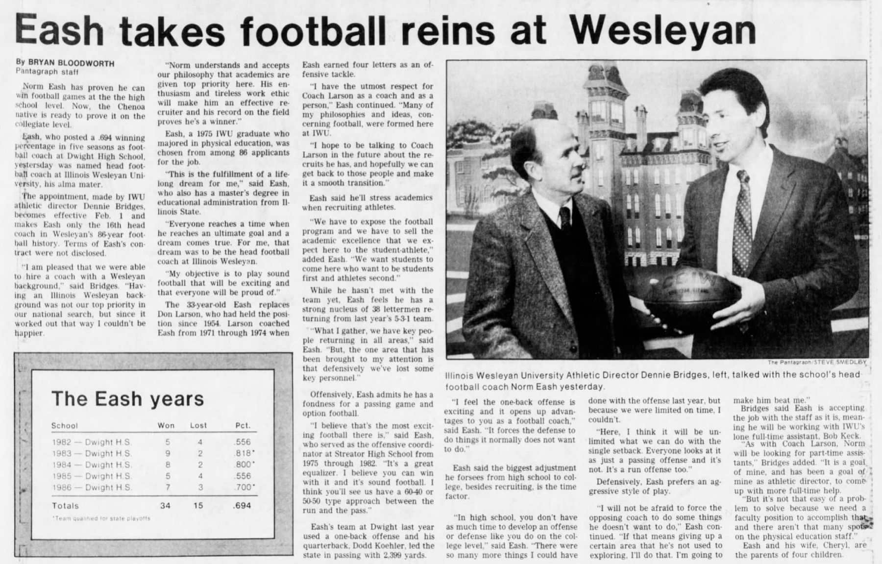 Eash takes football reigns at Wesleyan